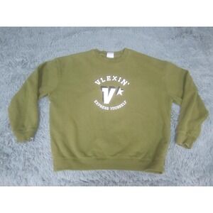 VLEXIN Sweatshirt Mens Large Green Crewneck Fleece Graphic Pullover Logo